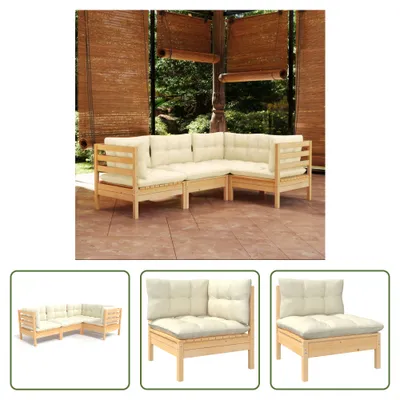 Produktbild von The Living Store 4-tlg. Garten-Lounge-Set mit Creme Kissen Kiefernholz