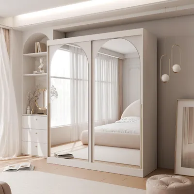 Obrázek produktu pro CLARITY skříň s posuvnými dveřmi a zrcadlem dvoudveřová Elegantní moderní skříň do ložnice a předsíně elegantní moderní skříň glamour cashmere
