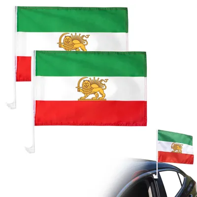 2er-Set Iran-Autoflaggen, Löwe & Sonne, 30x45 cm, Polyester