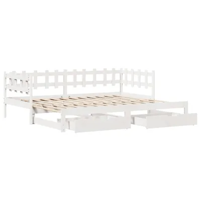 Image de Lit de jour avec gigogne et tiroirs sans matelas blanc 90x190cm