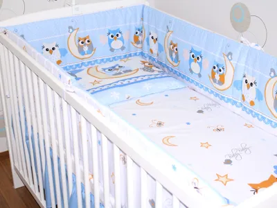 Produktbild von PRIMAWELA Nestchen 360 cm Bettumrandung Babybett Baby Kinder Nest Kopfumrandung 15. Eule Blau