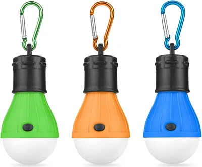 Produktbild von 5 Stück LED Campinglampe mit Karabinerhaken - Campinglaterne für Zelt - Notlicht für Abenteuer, Angeln, Stromausfall - wasserdicht