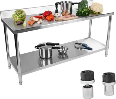 Zdjęcie produktu dla Stół Do Kuchni Blat Roboczy Ze Stali Nierdzewnej Z Rantem I Dolną Półką 200X60Cm