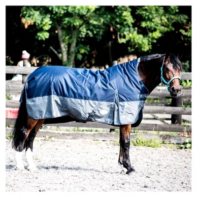 Produktbild von Winterdecke Turnout 100% Wasserdicht 600D mit Fleece Highneck in Navy/Grau - 145cm