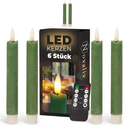 Produktbild von Stabkerzen LED mit Timer Grün 6 Stück indoor - 6 Stunden - ECHTWACHS 18cm Höhe für Kerzen 2,2cm Durchmesser 2 AAA Batterien notwendig LED Stabkerzen 2er Set Grün (zwei Mal) bewegliche Flamme Licht