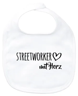 Produktbild von Huuraa Baby Lätzchen Streetworker mit Herz White Klettverschluss  Baumwolle Latz Geschenkidee