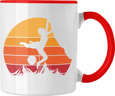 Produktbild von Trendation - Klettern Tasse Geschenk Outdoor Klettern Geschenkidee für Kletterer Grafik Berge (Rot)