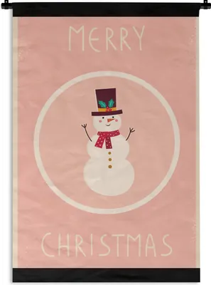 Produktbild von MuchoWow® Wandteppich Wandbehang Schneemann - Zitate - Weihnachten - Frohe Weihnachten - Rosa - Winter 120x180 cm Tapisserie Dekoration Wandtuch - Schlafzimmer - Dekorationen für das Haus