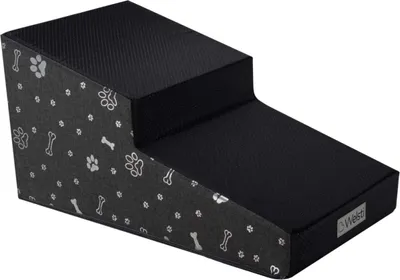 Obrázek produktu pro Schody Welsti pro psy a kočky, výška 30 cm, 2 šikmé stupně, tmavě šedé se stříbrným potiskem, pro zvířata do 15 kg