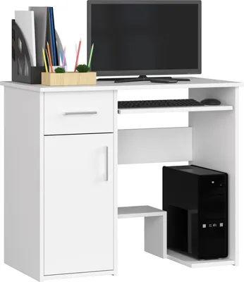 Produktbild von PC-Schreibtisch AKORD JAY Weiß Schublade und 3 Ablagen B90 x H74 x T50 cm