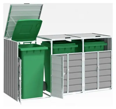 Produktbild von Mülltonnenbox für 3 Tonnen, abschließbar, Müllcontainer, grau, 216x81x115 cm, Stahl