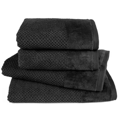 Produktbild von Pure Label 4-TLG Handtücher Set mit Aufhängeschlaufen aus Baumwolle, saugstark und weich - 2xBadetuch 70x140 cm 2xHandtuch 50x100cm, Schwarz