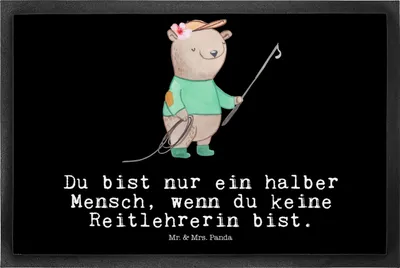 Produktbild von Mr. & Mrs. Panda Schmutzmatte Reitlehrerin Herz 50 x 75 cm - Schwarz - Geschenk, Bodenvorleger, fußmatte, Fussmatte, Schmutzfangmatte, teppichmatte