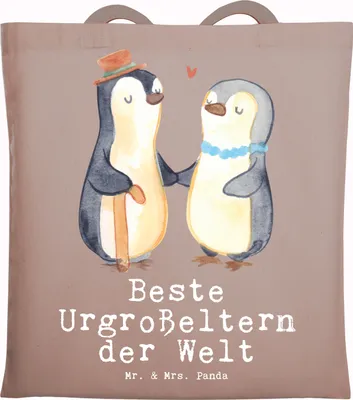 Produktbild von Mr. & Mrs. Panda Tote Bag Pinguin Beste Urgroßeltern der Welt - Braun Pastell - Geschenk, Ur, Laptoptasche, Tasche, Einkaufstasche, dokumententasche, Shopping, Bester
