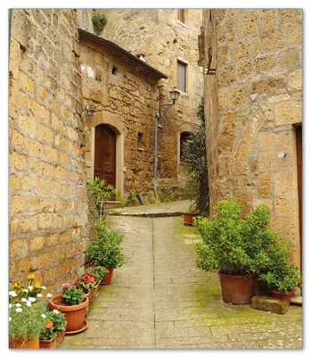 Produktbild von Wallario Herdabdeckplatte aus Glas, Größe 52 x 60 cm 1-teilig, Motiv Weg durch die Altstadt - Toskana in Italien