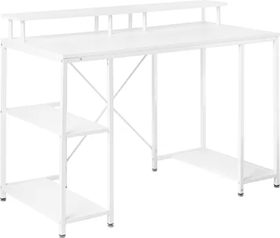 Produktbild von BELIANI Schreibtisch Weiß MDF-Platte mit Metallgestell Monitorablage Regalen Rechteckig 120x60 cm Modern Homeoffice Tisch Bürotisch Arbeitstisch