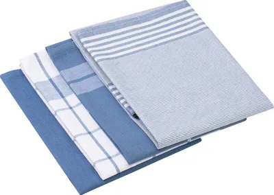 Zdjęcie produktu dla Zestaw 4 ściereczek kuchennych – niebiesko-białe – bawełna – 50 x 70 cm