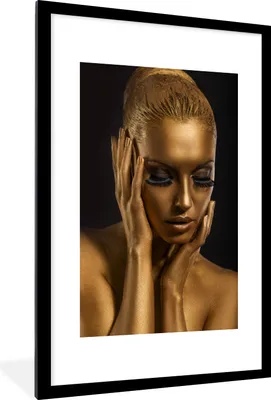 Produktbild von MuchoWow® MuchoWow® Gerahmtes Poster Gold - Frau - Schwarz und Gold 60x90 cm - Poster mit zchwarzem Bilderrahmen - Dekoration - Wandposter Wohnzimmer - Hochwertig