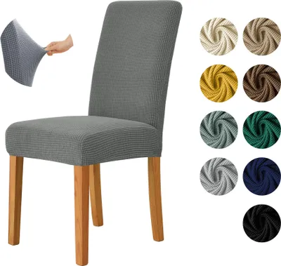 Produktbild von MEBLE ODNOWA, Stuhlhusse, Stuhlbezug, Standardgröße, Jacquard, Dunkelgrau, Karostruktur, elastisch, Stuhlbezüge, Stuhlhussen, maschinenwaschbar