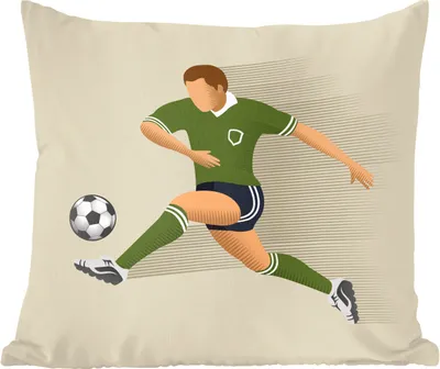 Produktbild von MuchoWow® Zierkissen Sofakissen Wohnzimmer Dekokissen 40x40 cm Eine Illustration einer Person, die einen Fußball schießt - Mädchen - Jungen - Kinder - Foto Kissen - Schlafzimmer Dekoration