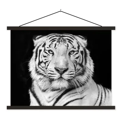 Produktbild von MuchoWow® Textilposter Tiger - Schwarz - Weiß - Porträt - Tiere 60x45 cm mit schwarzem Rahmen - Poster Schlafzimmer