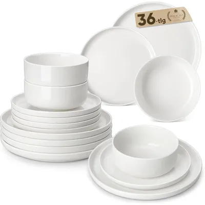 Productafbeelding van Serviesset voor 12 personen, porselein, dinerborden, serviesset, 36-delig, wit