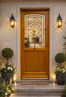 Immagine prodotto di Porta d'ingresso in legno con vetro trasparente, Elioth, H.215xL.90 cm, lato tavolo, maniglia, cilindro, GD MENUISERIES