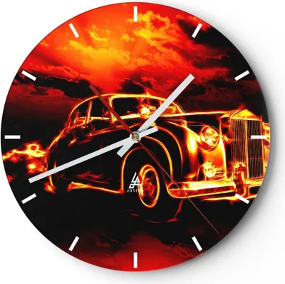 Produktbild von Wanduhr - Rund - Glasuhr - Vögel Brücke Gebäude Auto - 40x40cm - Schleichendes Uhrwerk - Lautlos - zum Aufhängen bereit - Dekoration Modern - Wanddekoration aus Glas - C3AR40x40-2130
