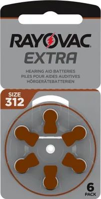 Produktbild von Rayovac 1000x Extra Advanced Gr. 312 Hörgerätebatterien 6er Blister PR41 Braun 24607 312AUX-6XEMF