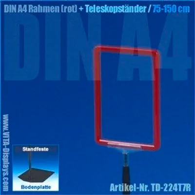 Produktbild von A4 Rahmen (rot) + Teleskopständer 75-150cm