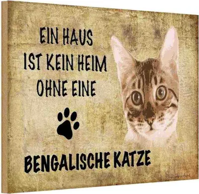 Produktbild von vianmo Holzschild 12x18 cm Bengalische Katze Tier Haustier