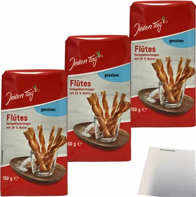 Produktbild von Jeden Tag Flutes gesalzene Hefegebäckstangen mit 24% Butter 3er Pack (3x150g Packung) + usy Block