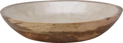 Image de Bol en bois de manguier avec émail perlé, crème, 30x6,8cm