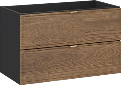 Produktbild von Waschbeckenunterschrank 80 Cm – Schwarz Matt / Eiche, 2 Schubladen