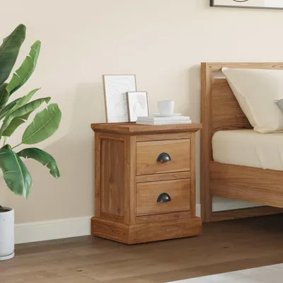 Image de vidaXL Table de nuit avec tiroirs Nature 40 x 30 x 50 cm Bois massif teck