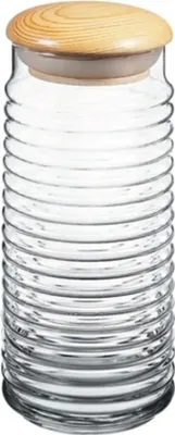Image de Pasabahce Babylon Boîte à provisions en verre avec couvercle en bois - 1,5 litre