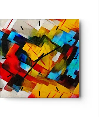 Produktbild von Wanduhr - Quadrat - Glasuhr - Abstraktion modern - 30x30cm - Schleichendes Uhrwerk - Lautlos - zum Aufhängen bereit - Dekoration Modern - Wanddekoration aus Glas - C3AC30x30-3451