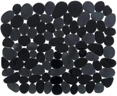 Productafbeelding van Ibenzoa® spoelbakinlegger met een zwarte steenlook – een duurzame kunststofmat, afneembaar en te knippen tot 31 x 26 cm, beschermt de spoelbak en het servies