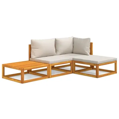 Produktbild von vidaXL 4-tlg. Garten-Lounge-Set mit Hellgrauen Kissen Massivholz
