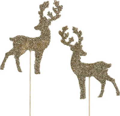 Produktbild von Dekostecker Hirsch Gold Glitter für Advents- und Weihnachtsdeko, 18 Stk., 8/10cm, 18 Stück