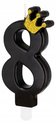 Image de PartyPal : Bougie d'anniversaire chiffre 8, noir et or, décoration pour gâteau