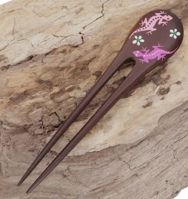 Produktbild von Holz Haarspange, Haarnadel - Gecko, Braun, 17*3,5 cm, Haarspangen, Haarschmuck