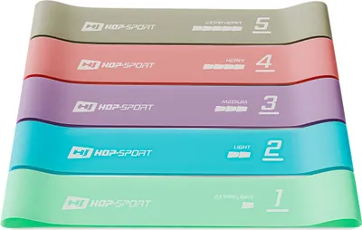 Produktbild von Hop-Sport Fitnessbänder Widerstandsbänder aus Latex – Resistance Bands mit fünf verschiedenen Widerstandsstufen hellblau