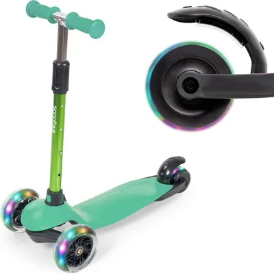 Produktbild von LifeGoods Kinderroller - Roller 2-5 Jahre - 3 Leuchtende LED-Räder - Höhenverstellbar - Jungen/Mädchen - Mintgrün