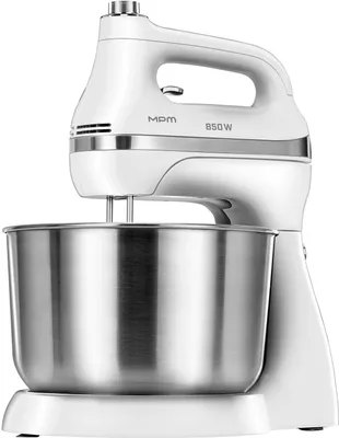 Produktbild von Handmixer mit drehbarer Metallschüssel, weiß, robust, 2 Schüsseln, 850 W, MPM MMR-26Z/B