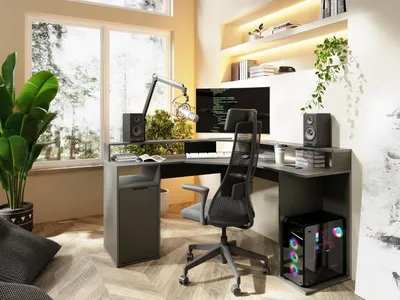 Obrázek produktu pro Rohový PC stůl CURUMANI - grafitový