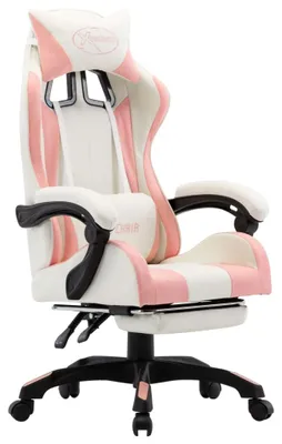Image de Gamestoel – Siège de jeu – Siège de course – Dossier réglable – Repose-pieds – Rose/Blanc – Similicuir
