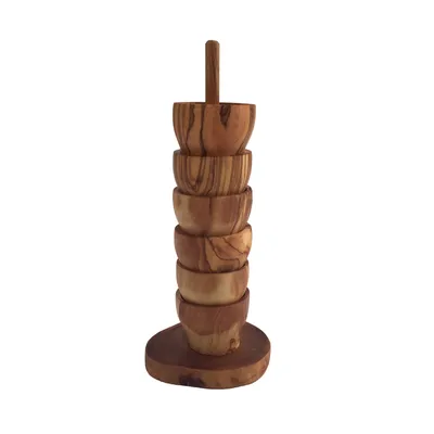 Image de Coquetier et support "The Tower" set de 6 pièces en bois d'olivier