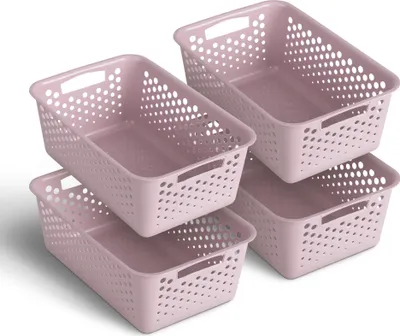 Produktbild von 4 Stück Aufbewahrungskorb 5L mit Griffen - BPA-Frei - Organizer ( 30 x 20 x 11 cm / Rosa ) - Körbchen für Bad Küche Schlafzimmer, Haushaltskorb
