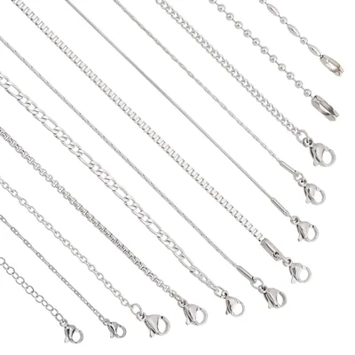 12 Edelstahlketten, Schlangenkette, Karabiner, DIY Schmuck, 43-46 cm